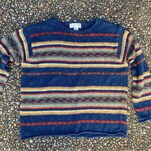 Vintage 1990s Southwestern linen cotton striped sweater L
